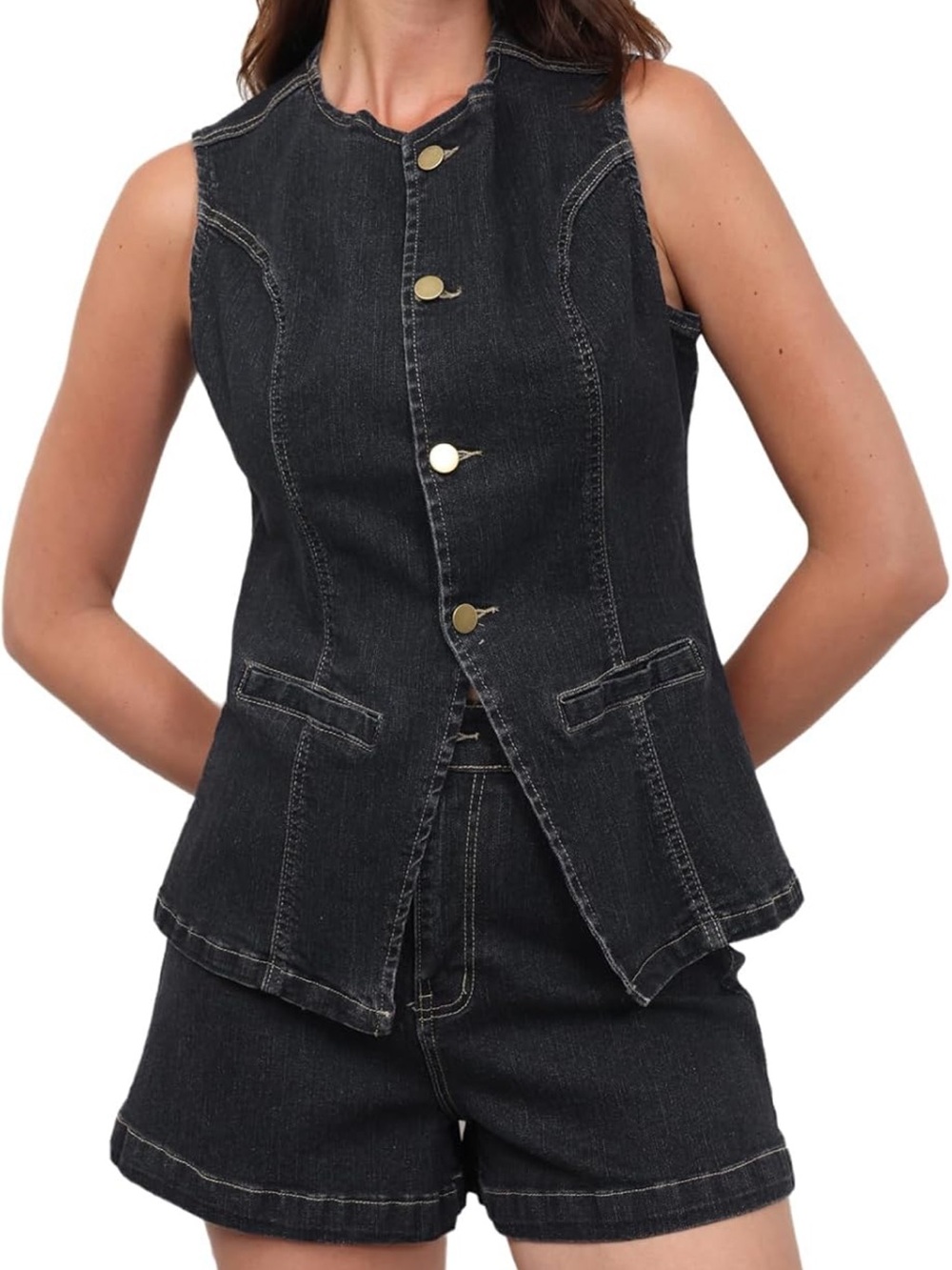 Women’s Black Denim Vest and Shorts Set (sold together)